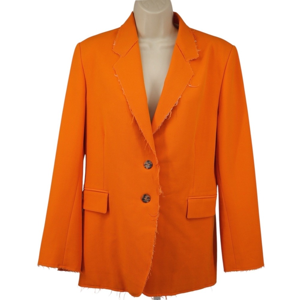 FRAME Orange Raw Edge Blazer Womens S Oversized‎ Statement Jacket Distressed
